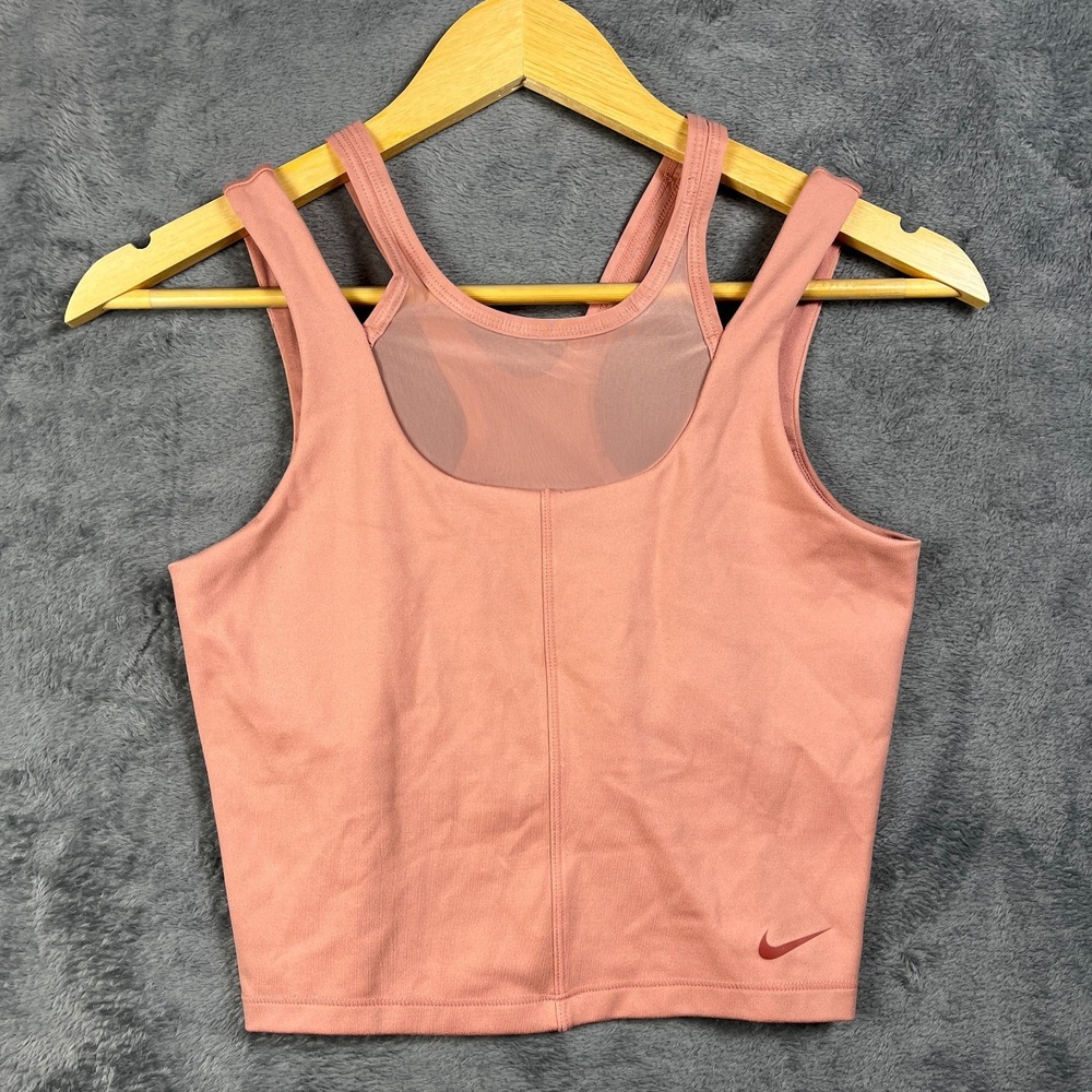 Nike Dri Fit One Fitted Cropped Tank Top Womens Small Rust Pink Wicks Sweat Yoga